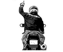 Single File - Left arm and left hand index finger extended straight up.